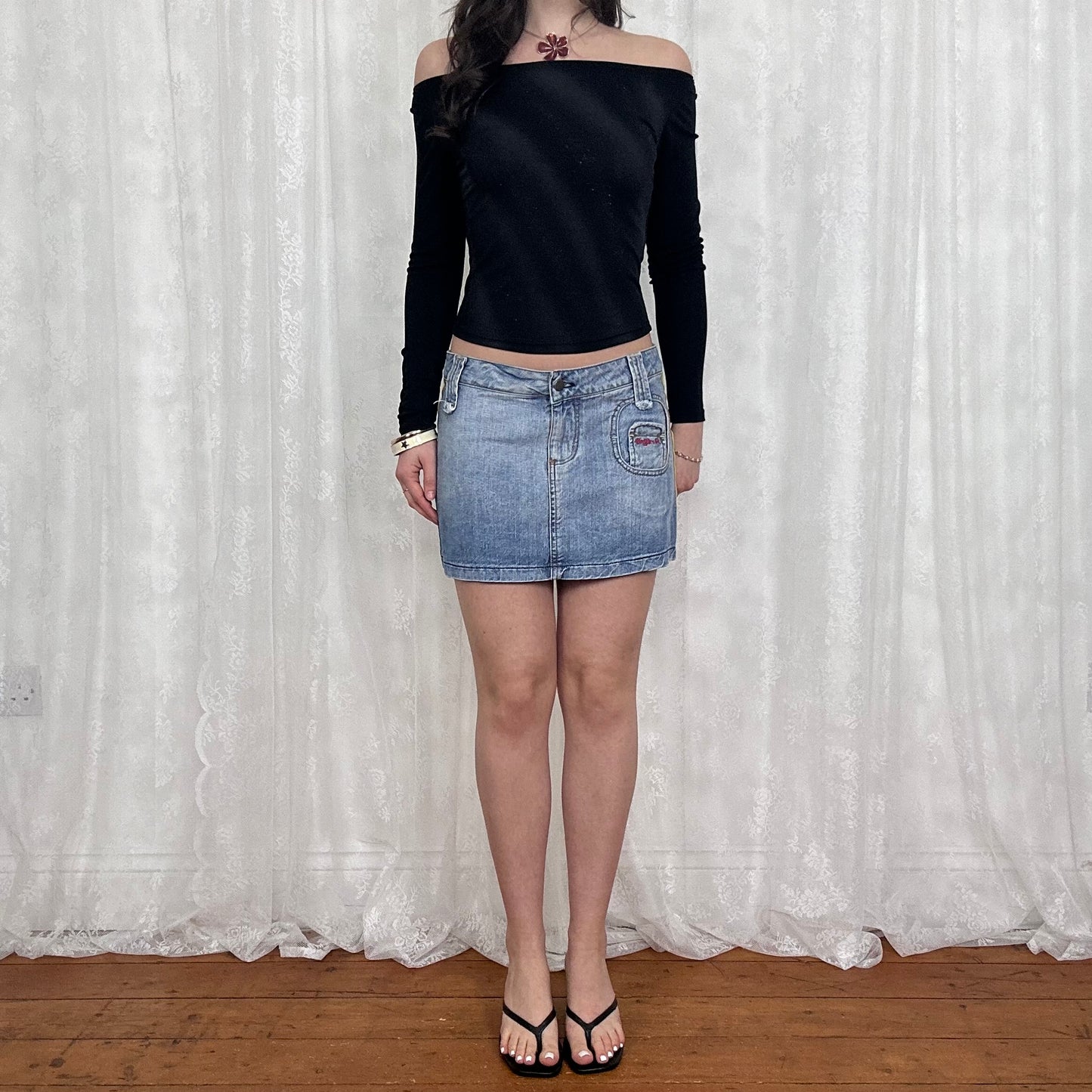 vintage 00s black shimmery off shoulder top