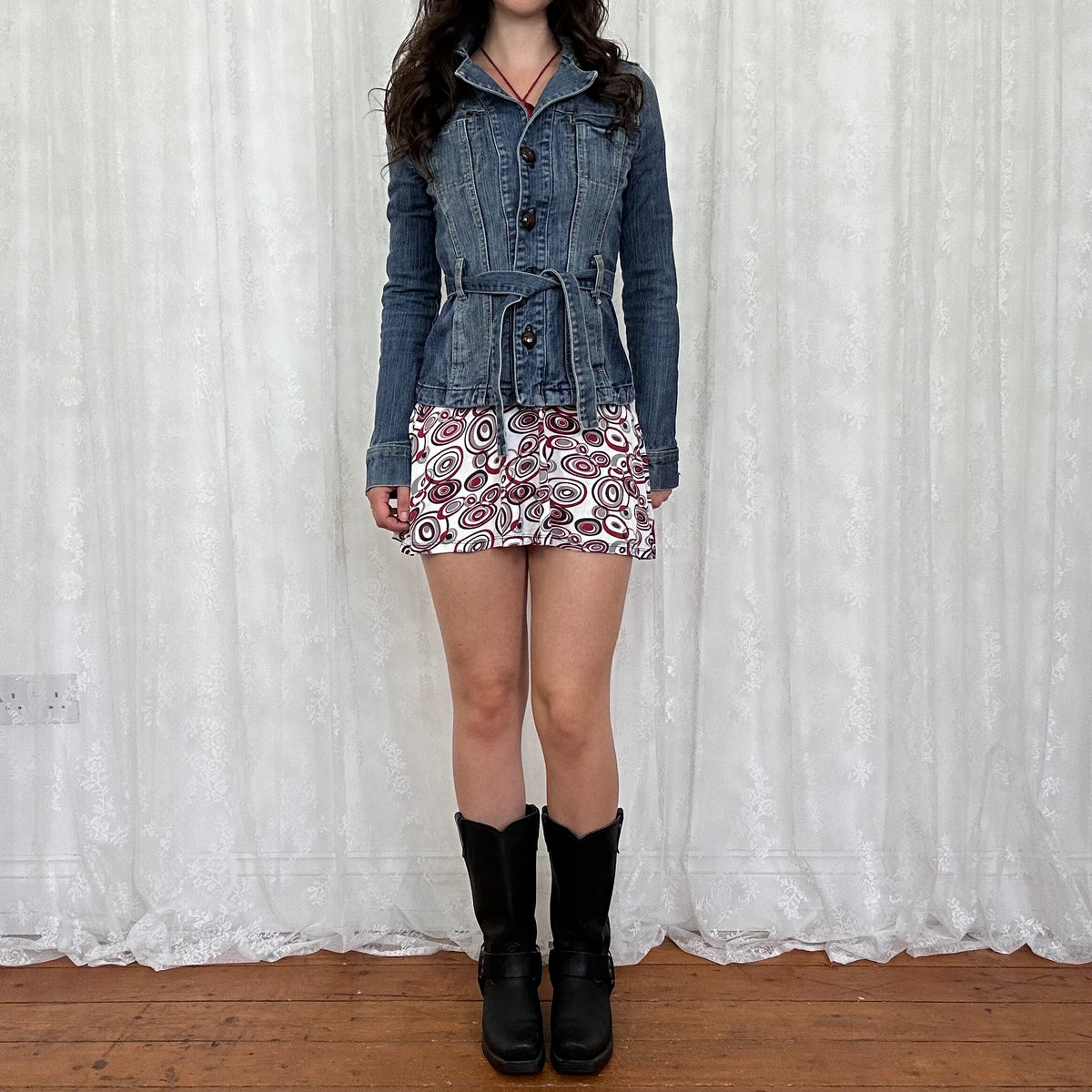 vintage 00s denim belted jacket