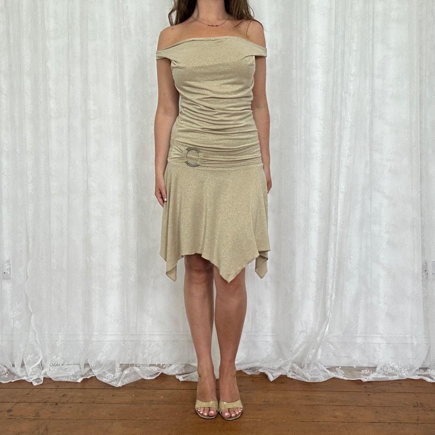 vintage 00s gold sparkly midi dress