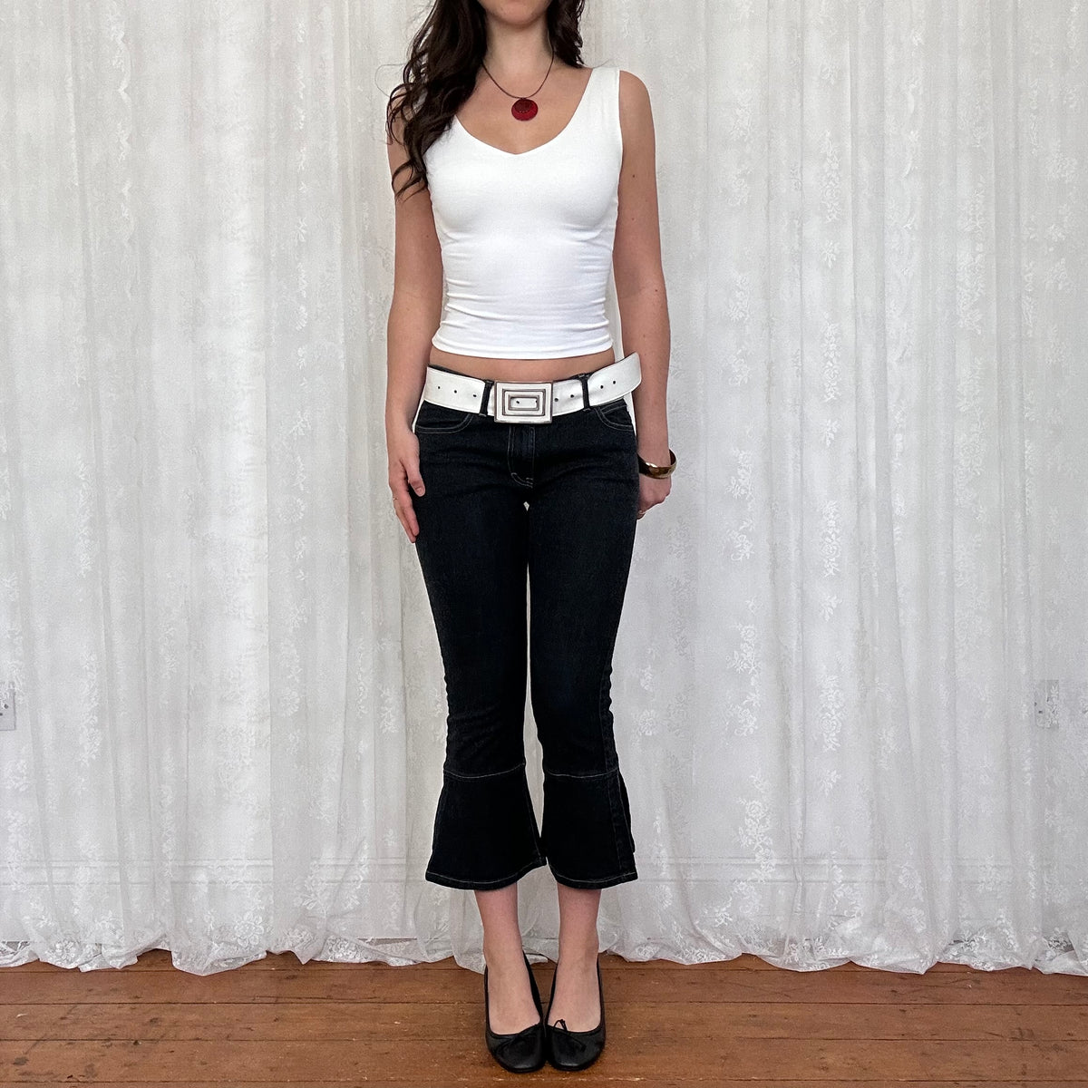 vintage 00s white tank top with lace up back