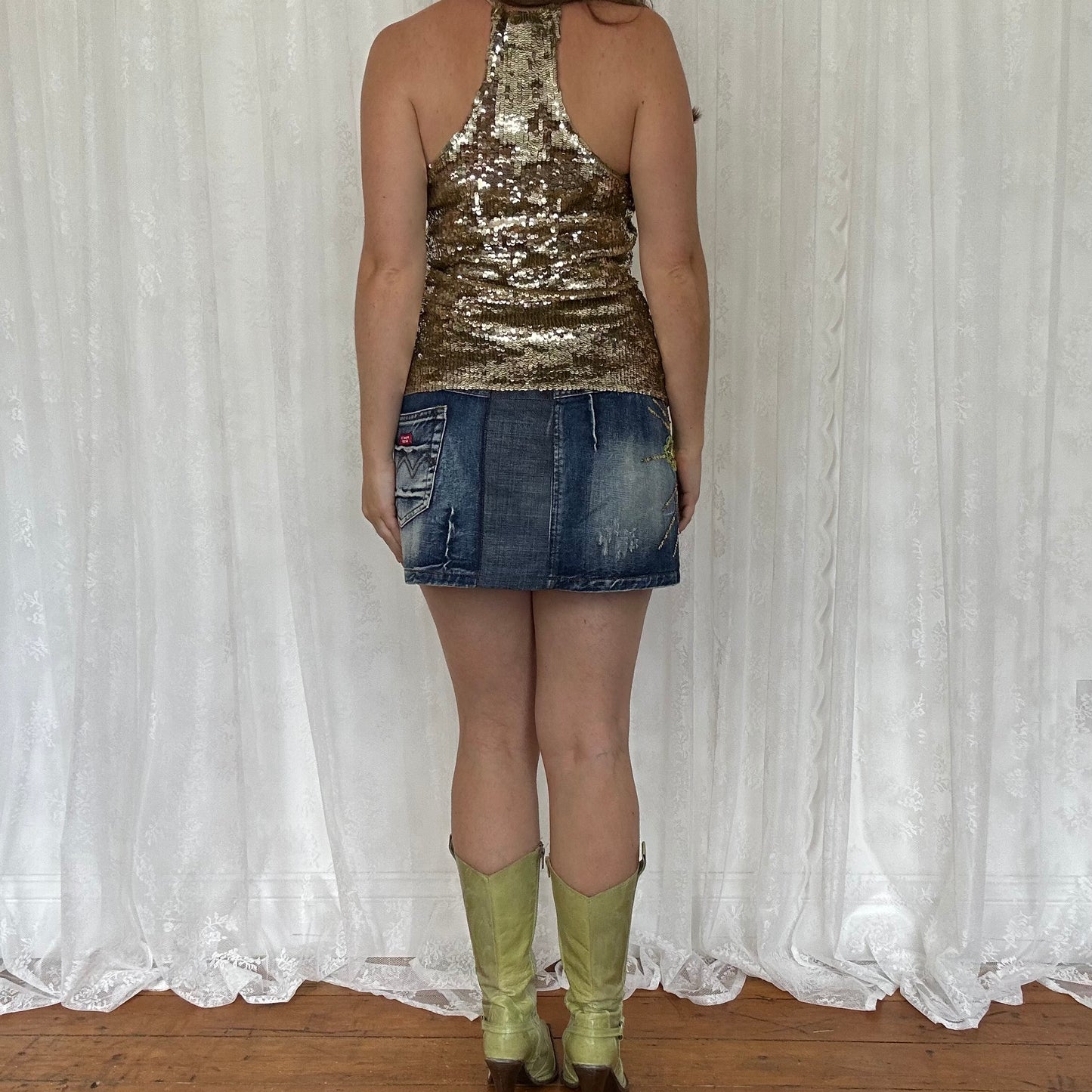 vintage 00s gold sequin cami top
