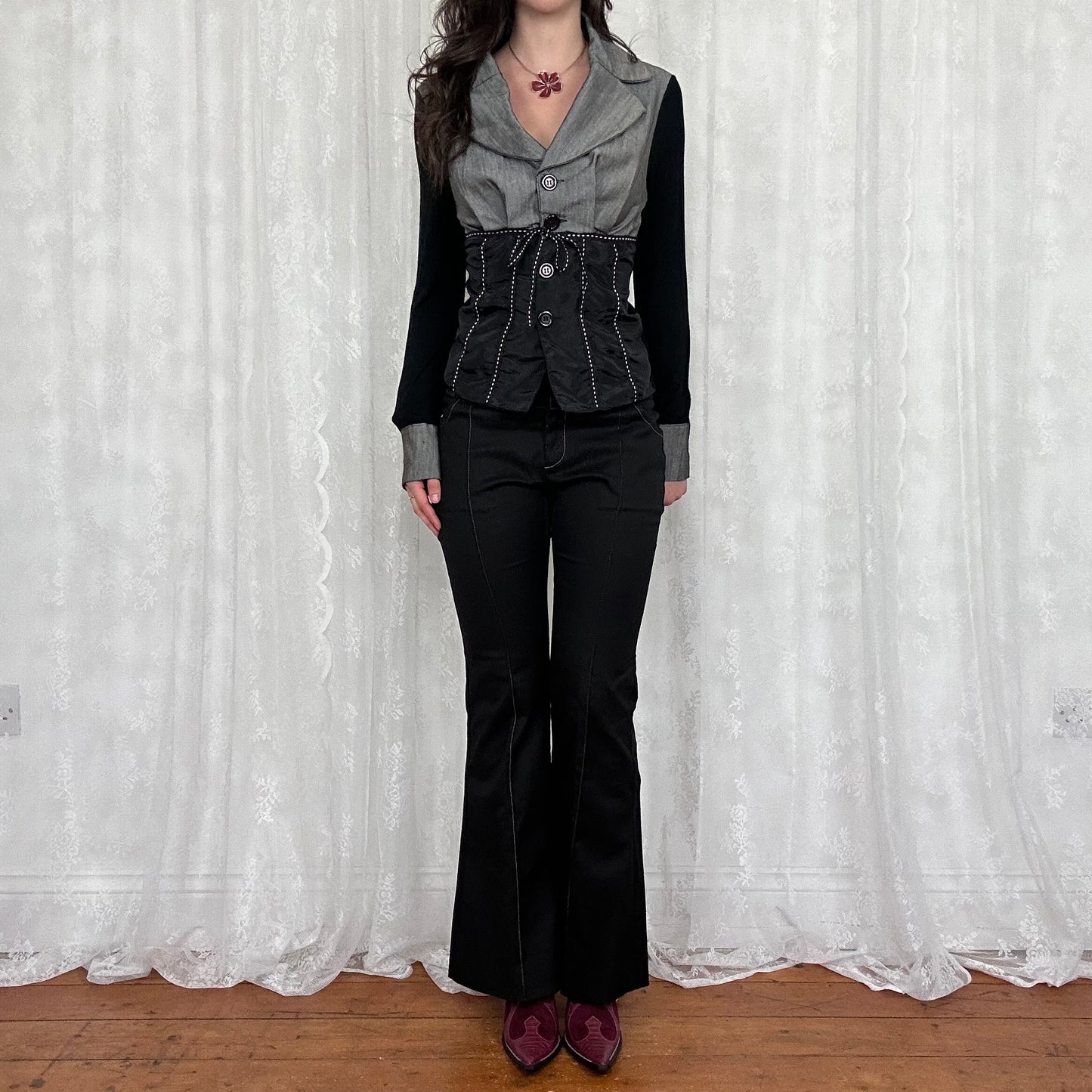 vintage 00s black flared fitted trousers