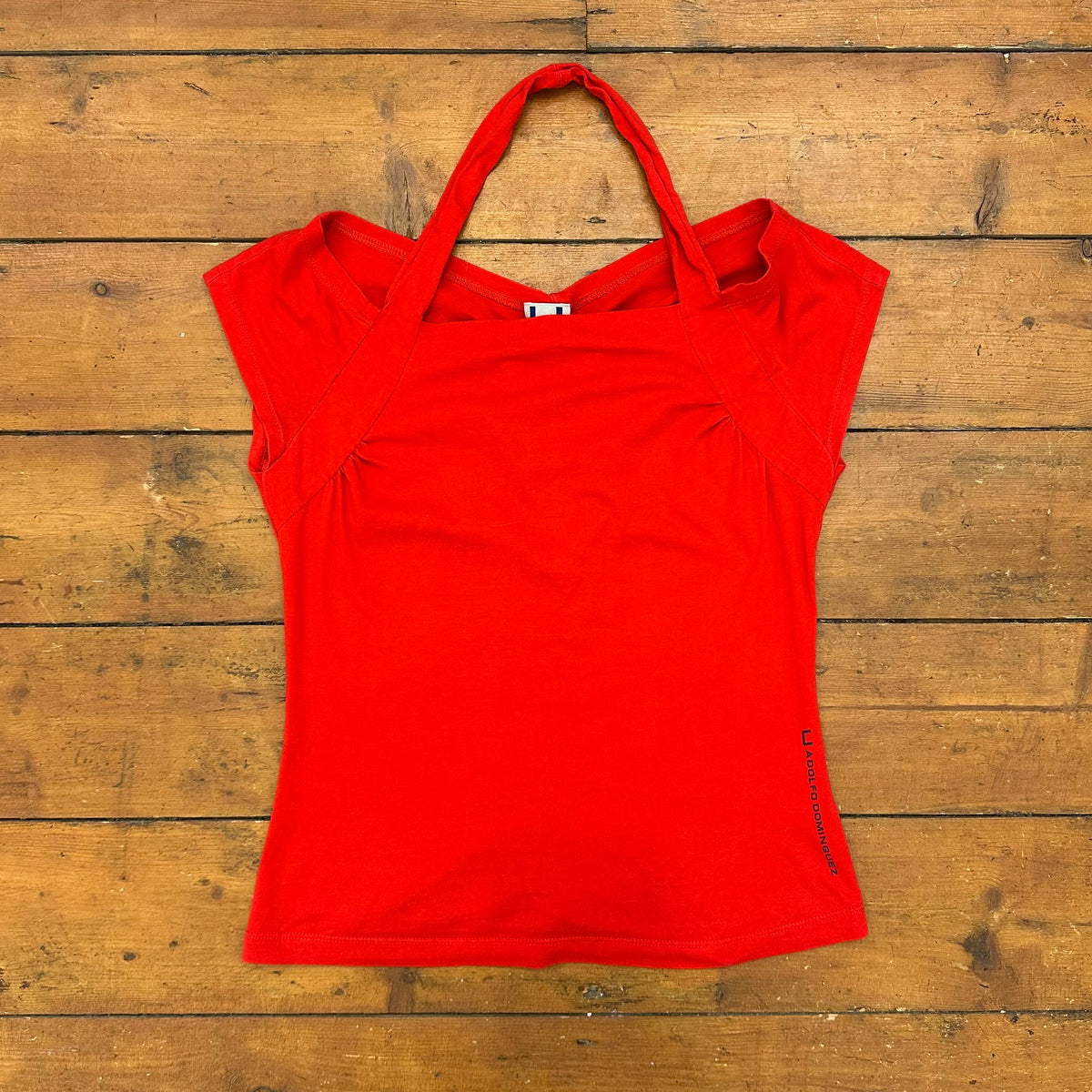 vintage 00s bright red cut out halter top