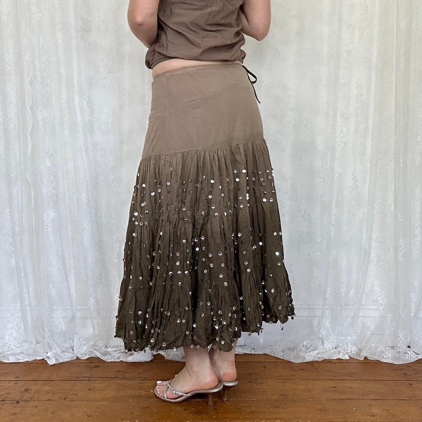 vintage 00s brown ombré sequin midi skirt