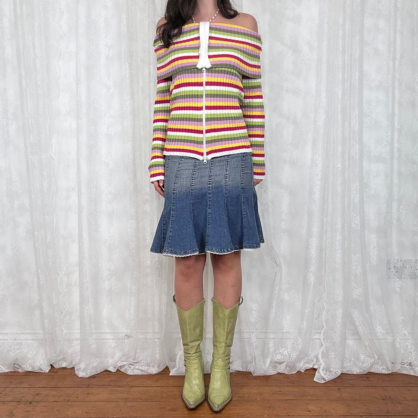 vintage 00s stripey dual zip up knitted jumper