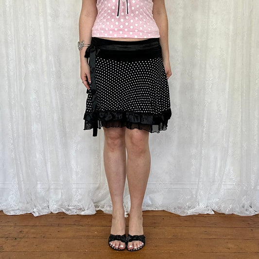 vintage 00s black polka dot mini skirt