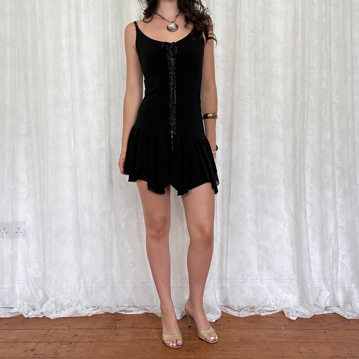 vintage 00s black lace up fairy mini dress