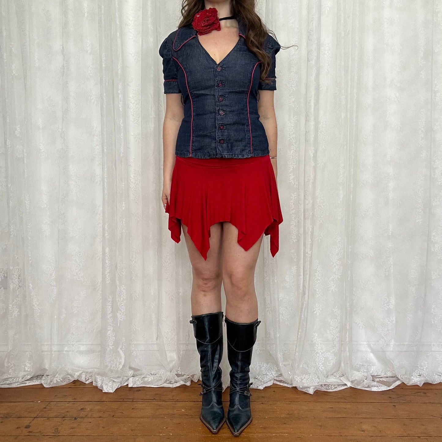 vintage 00s red hanky hem mini skirt