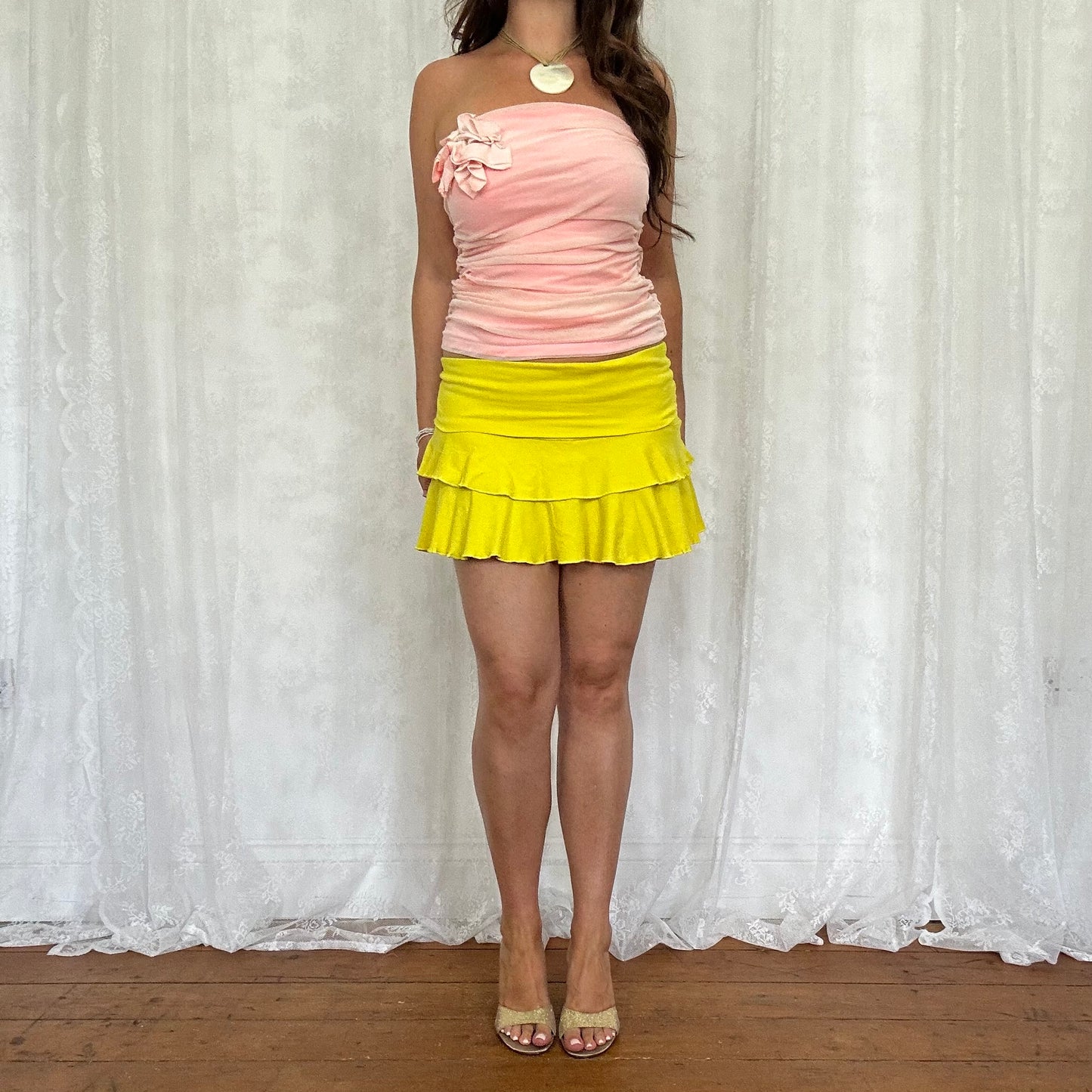 vintage 00s yellow fold over waist mini skirt