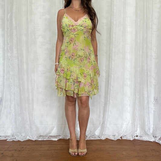 vintage 00s green floral mini dress