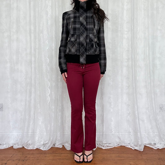 vintage 00s grey and black checkered wool bomber jacket