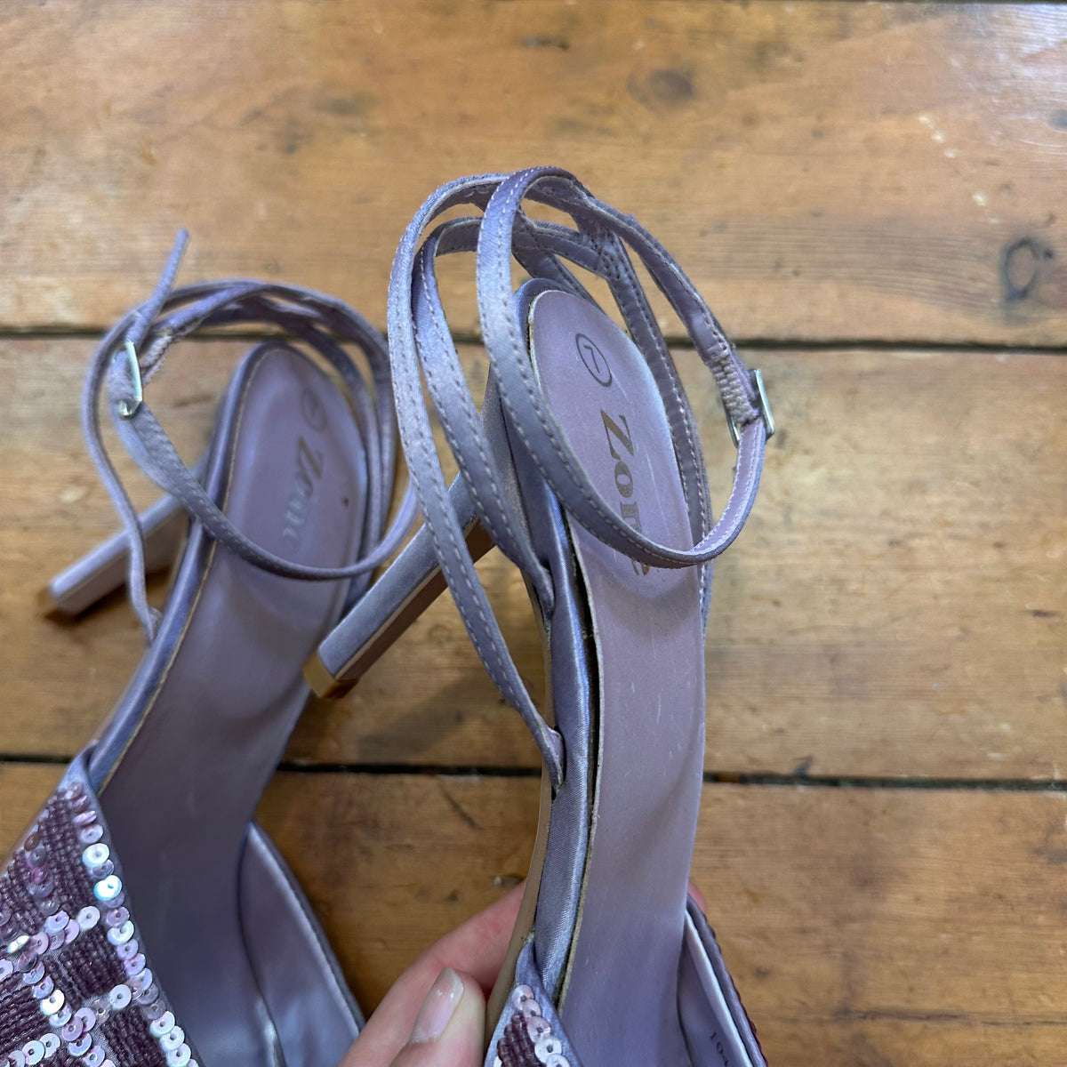 vintage 00s lilac sequin heels