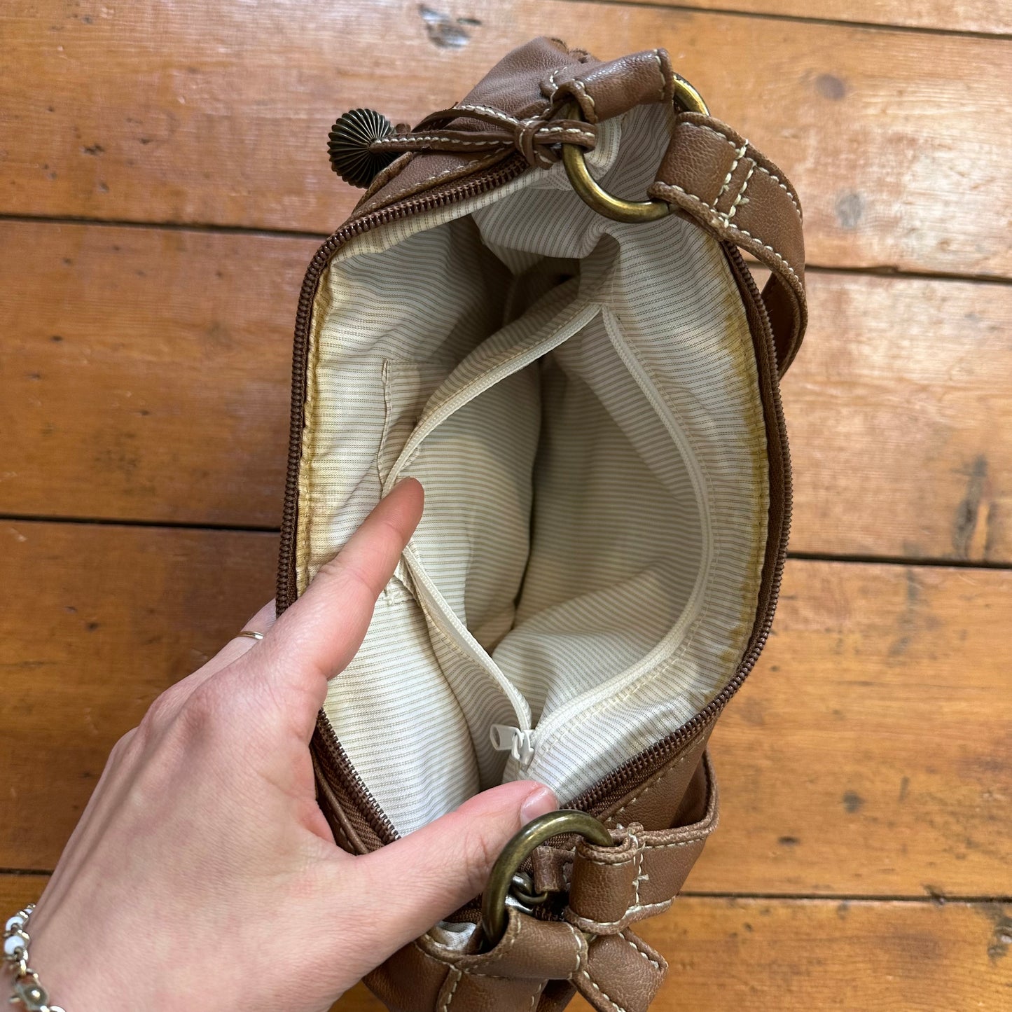 vintage 00s brown faux leather mini handbag