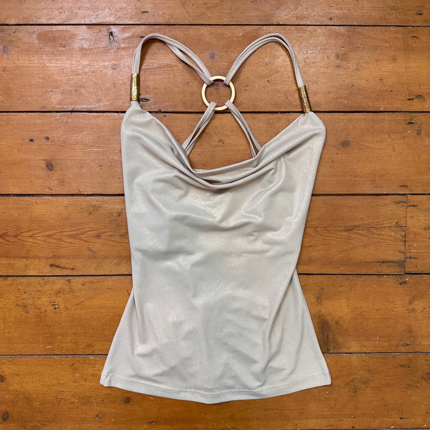 vintage 00s shimmery gold halter o ring top