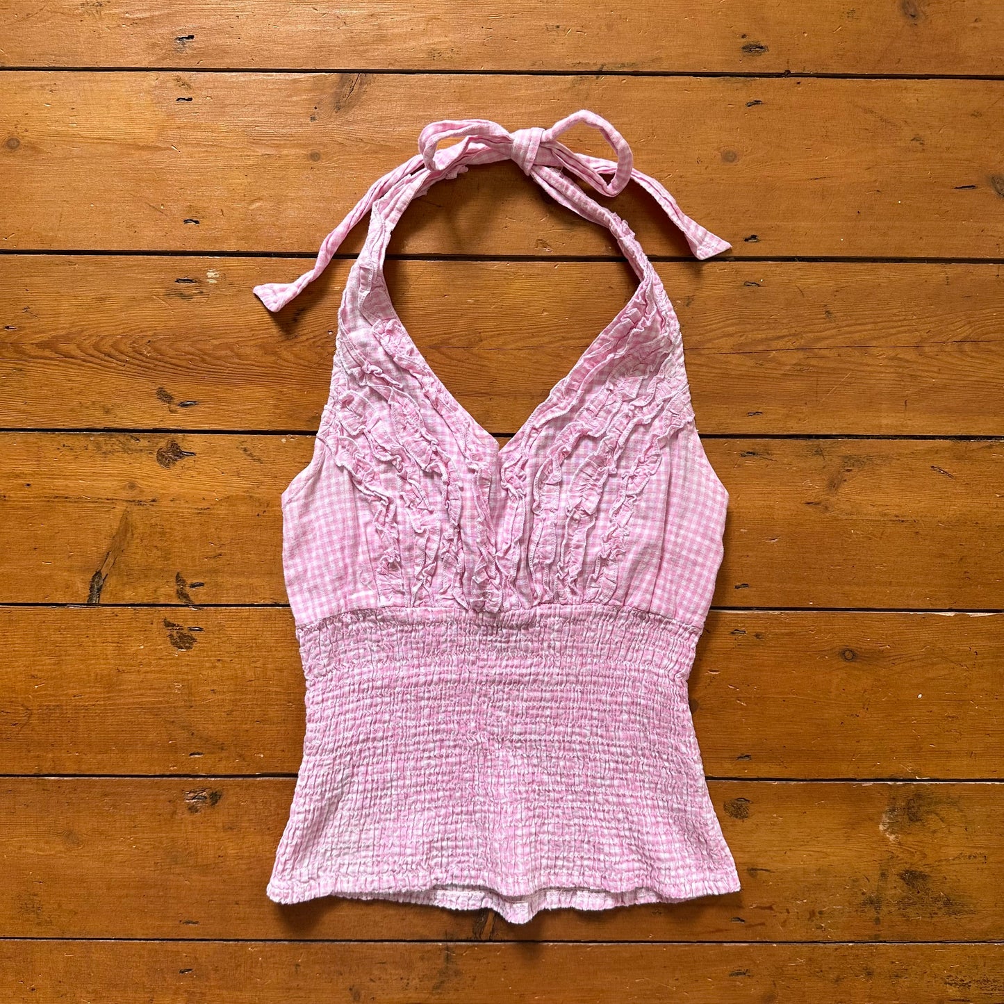 vintage 00s pink gingham halter top