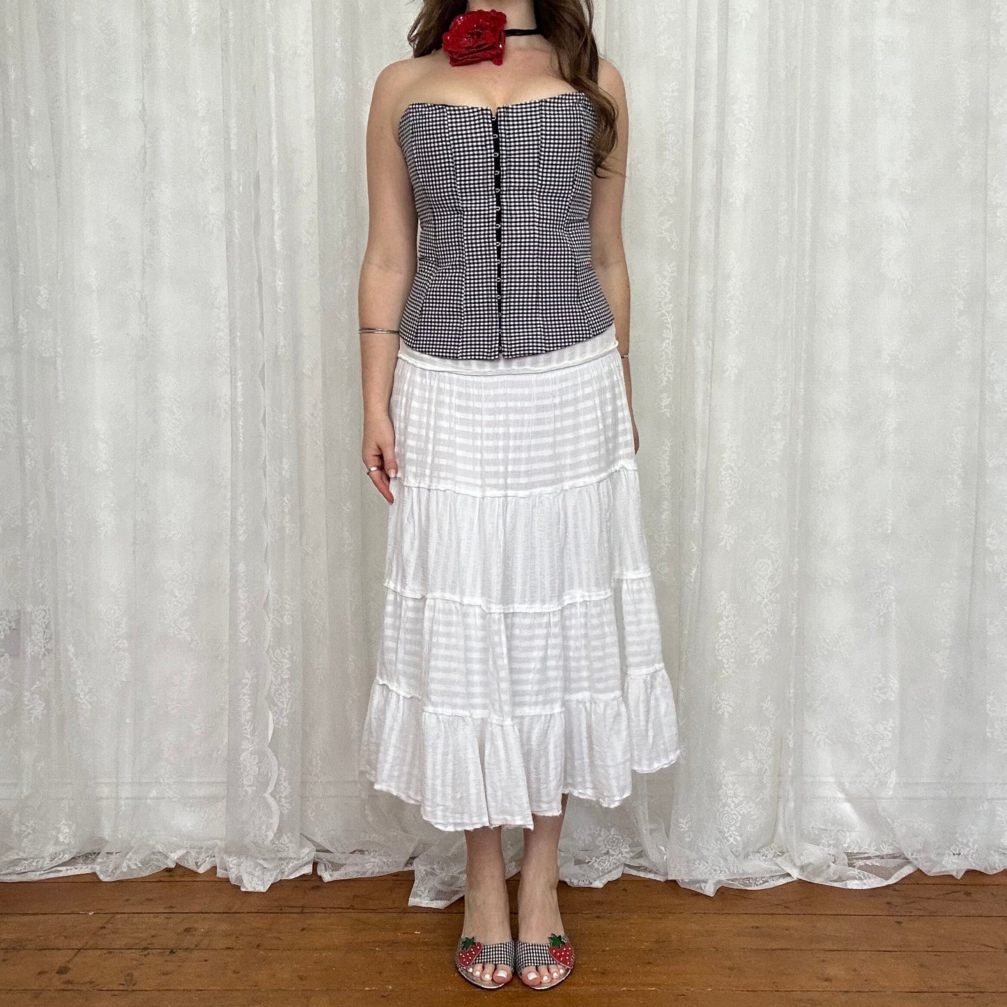 vintage 00s gingham hook and eye corset top