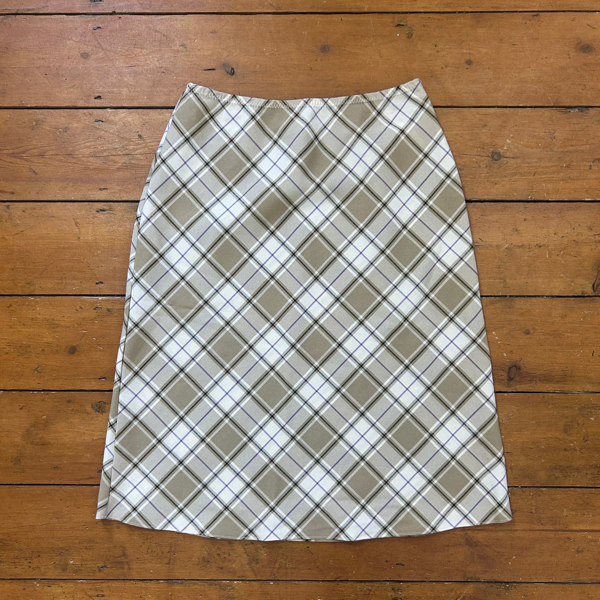 vintage 00s beige checkered midi skirt