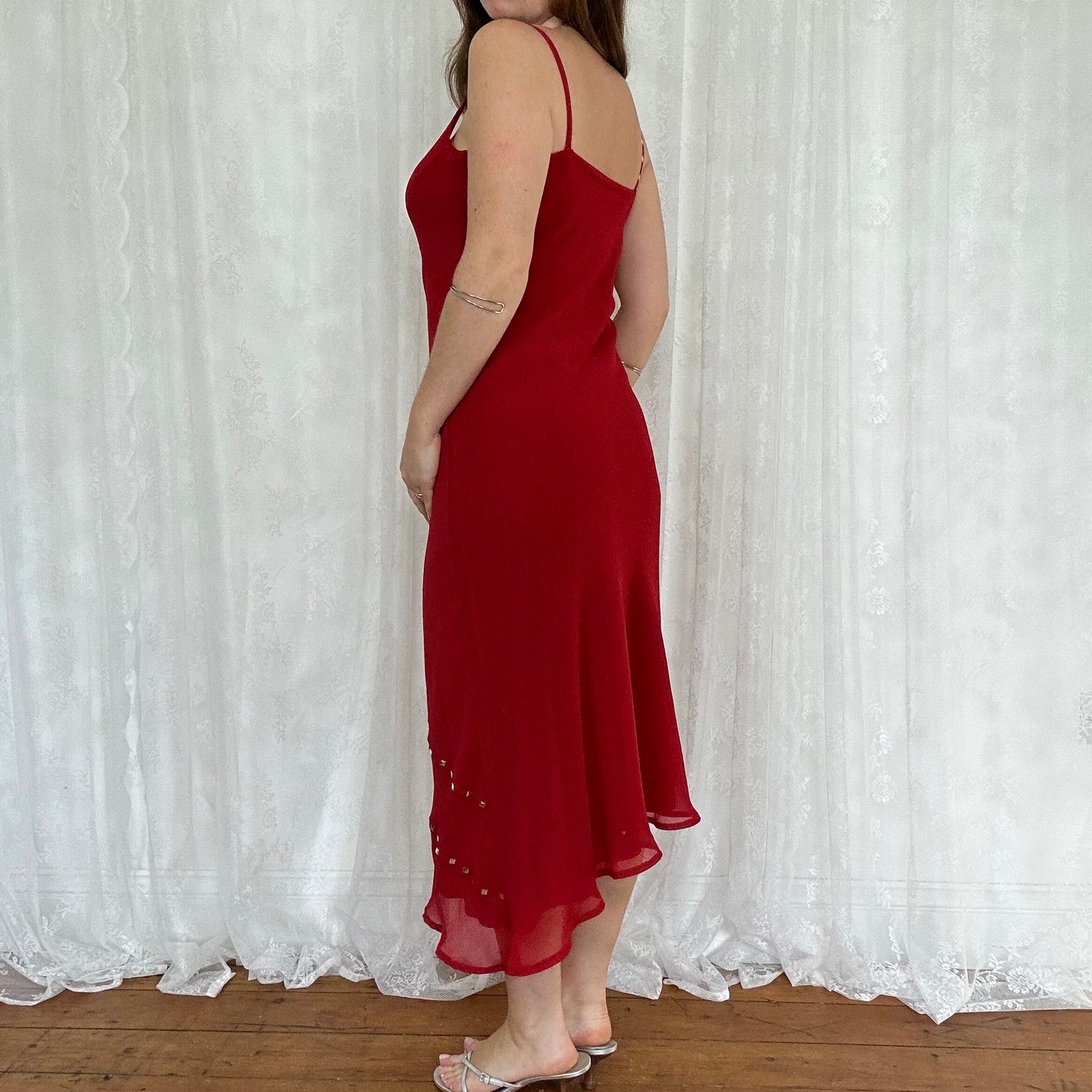 vintage 00s red stud detail midi dress