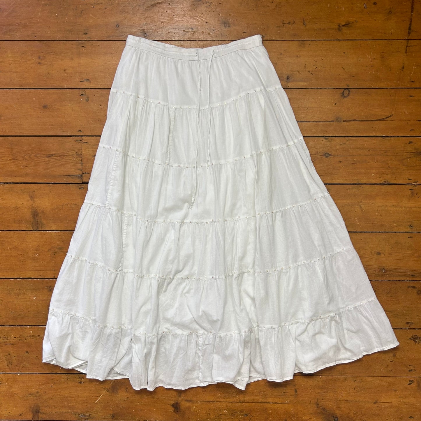 vintage 00s white tiered maxi skirt with sequin detail