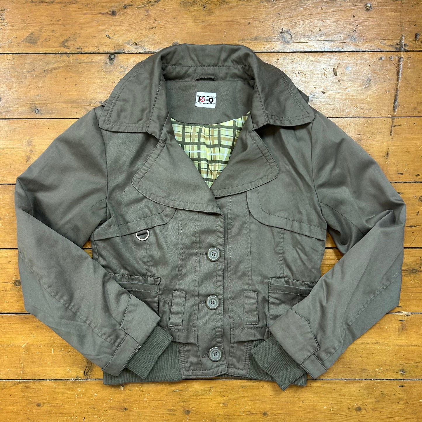 vintage 00s khaki brown peacoat style bomber jacket