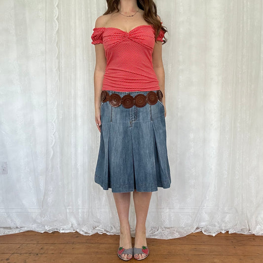 vintage 00s red polka dot sweetheart neckline top