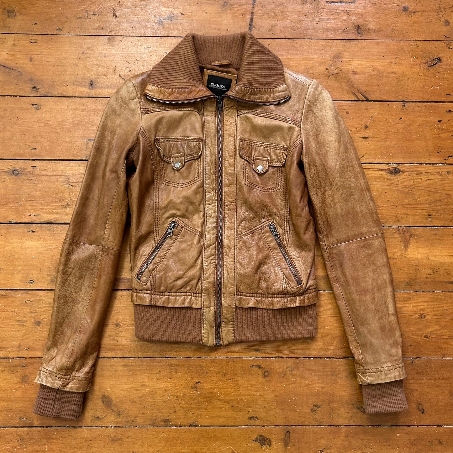 vintage 00s brown leather jacket