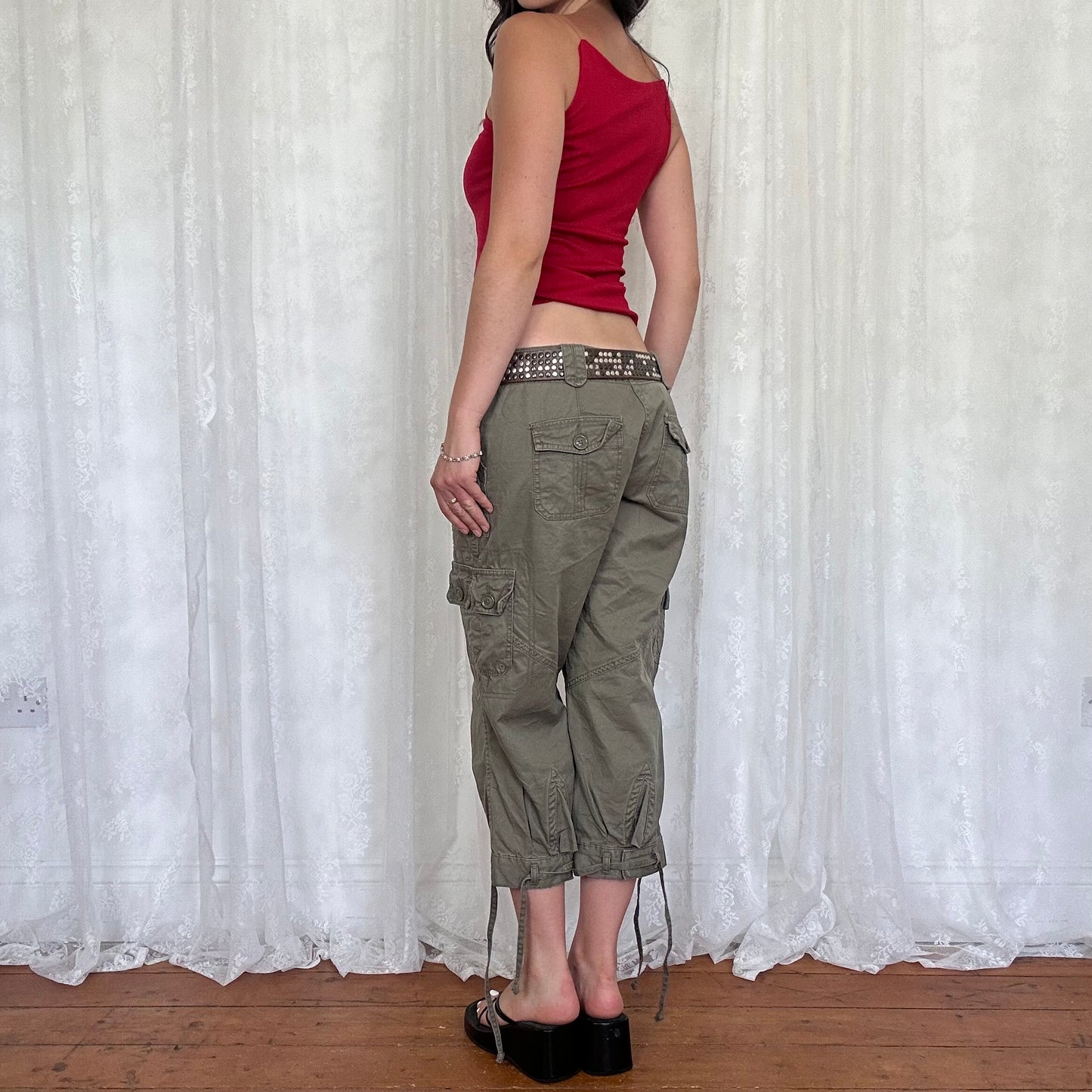 vintage 00s red high neck cami with clear straps