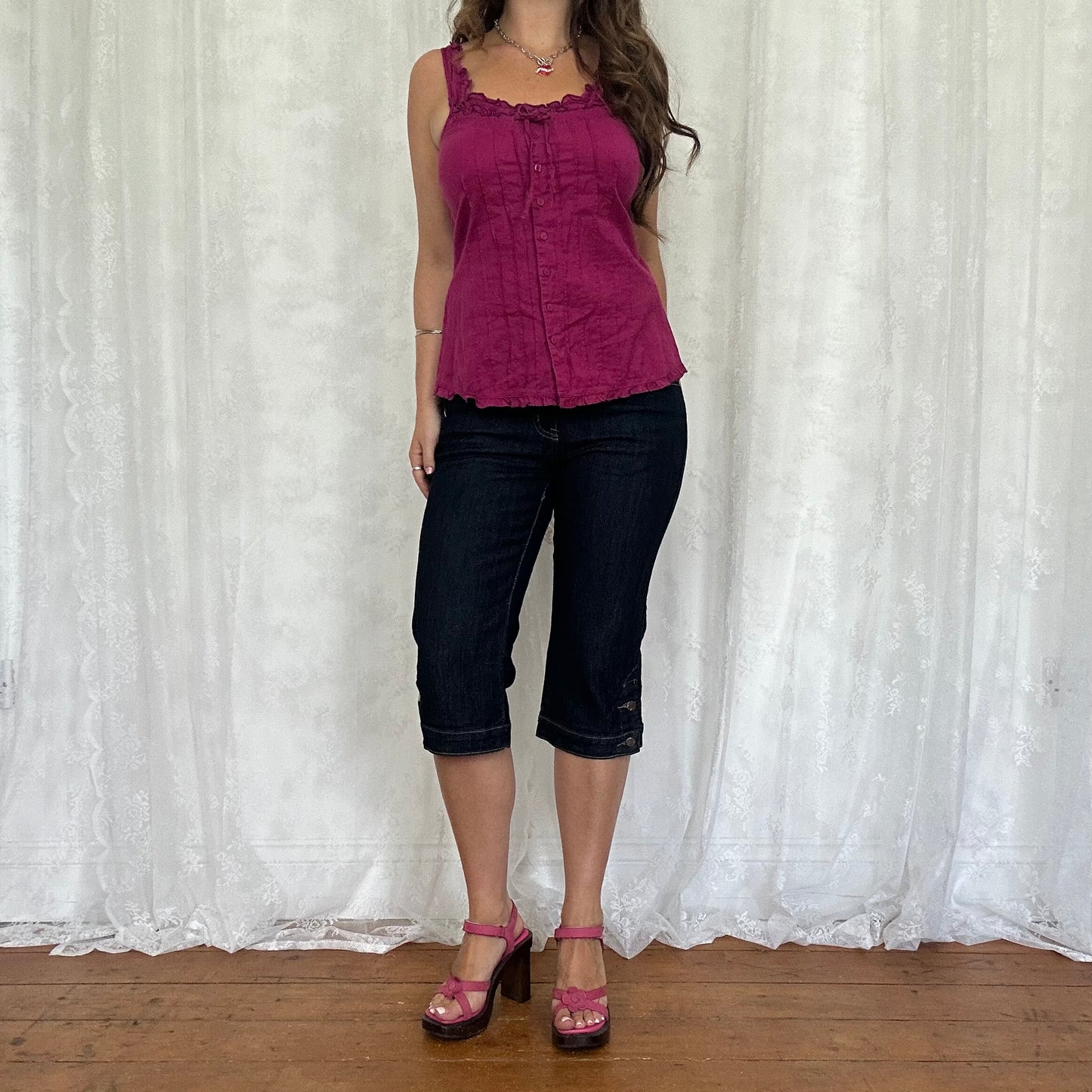 vintage 00s magenta tie back cami top