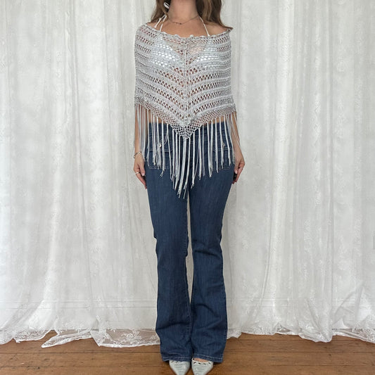 vintage 00s silver crochet poncho