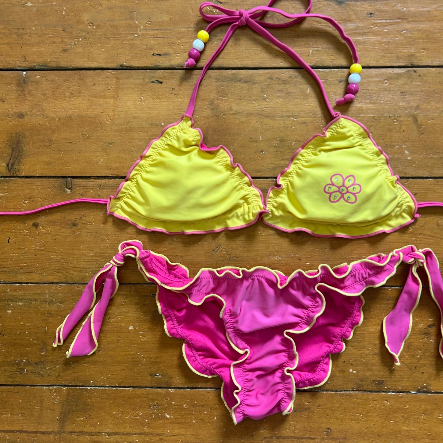 vintage 00s pink and yellow bikini