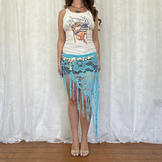 vintage 00s aqua blue crochet scarf wrap