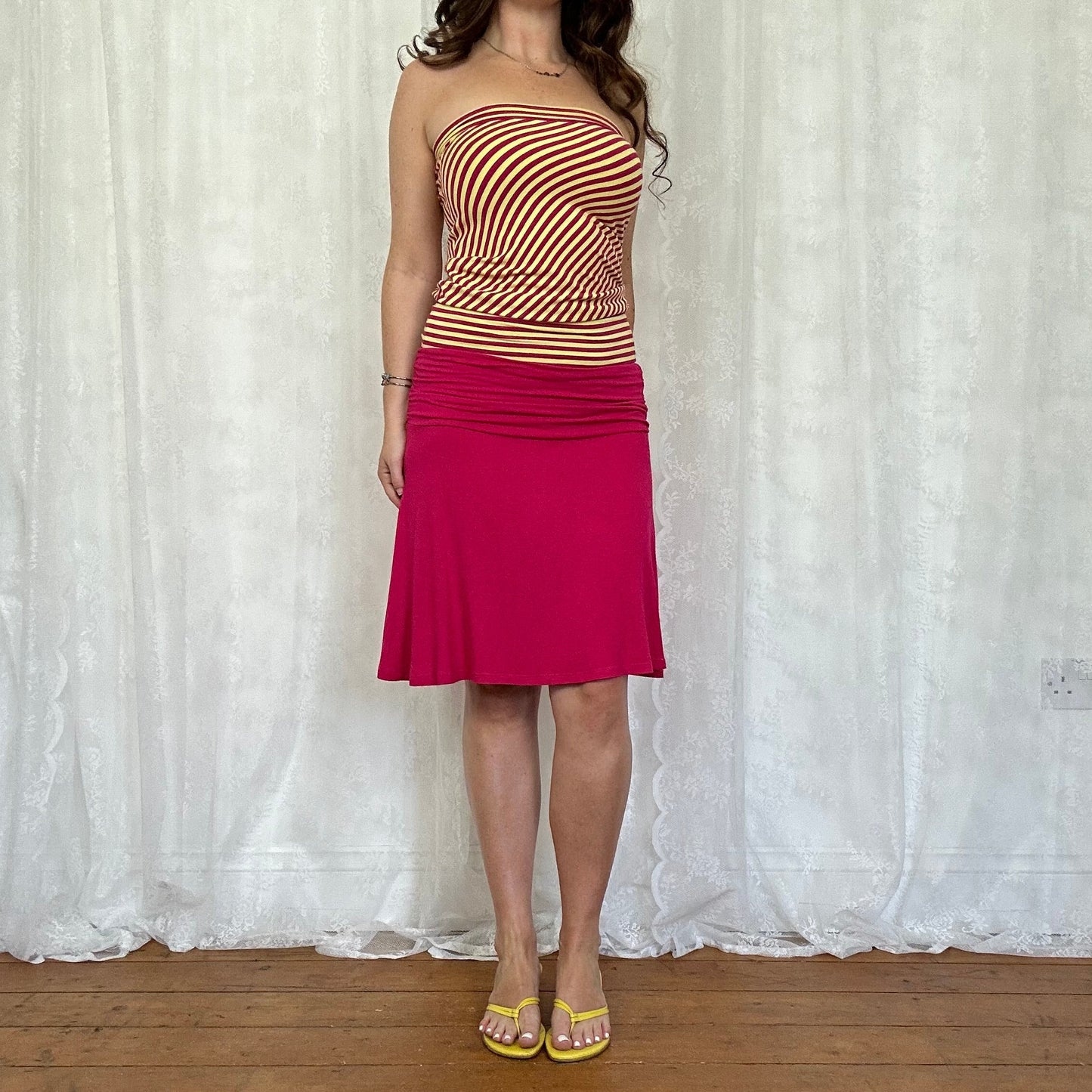 vintage 00s hot pink knee length skirt