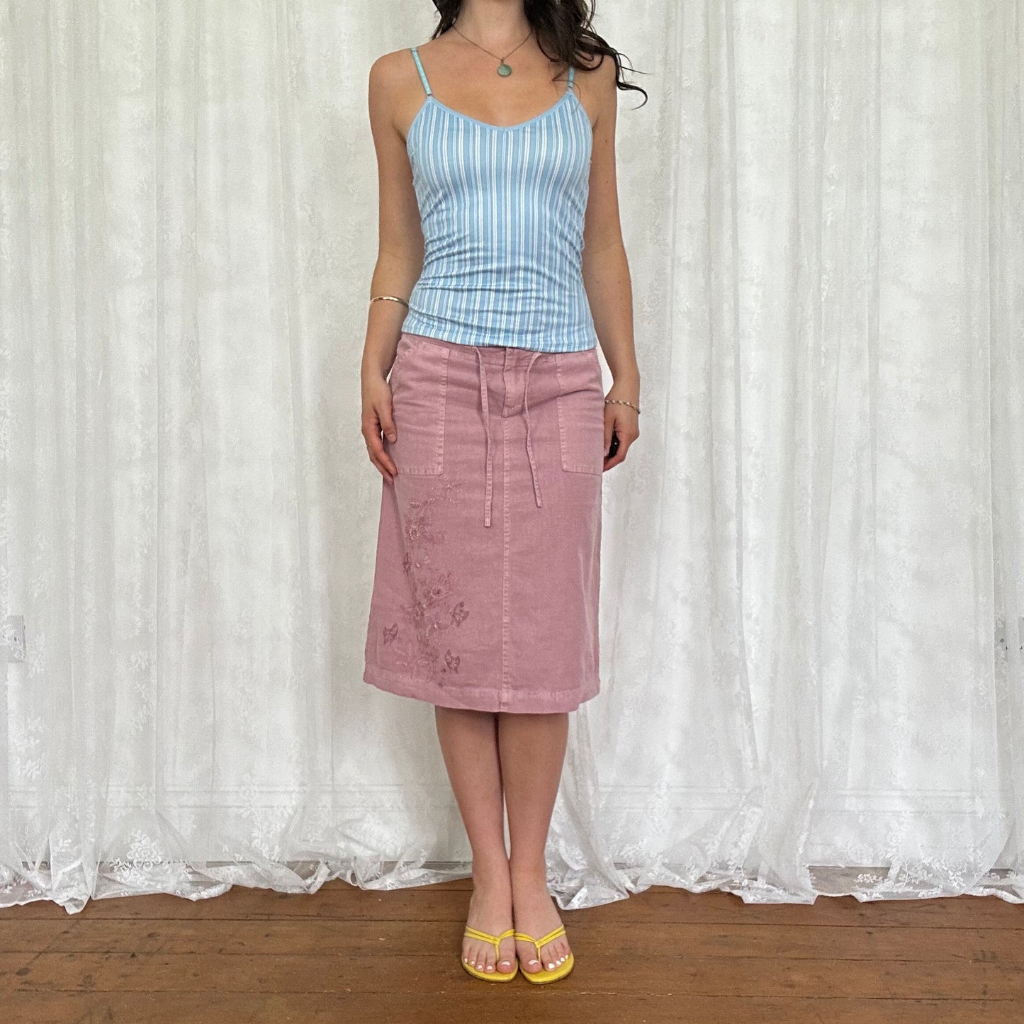 vintage 00s blue stripey cami matching set