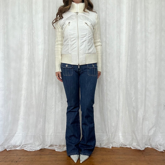 vintage 00s white cream cable knit puff jacket/jumper