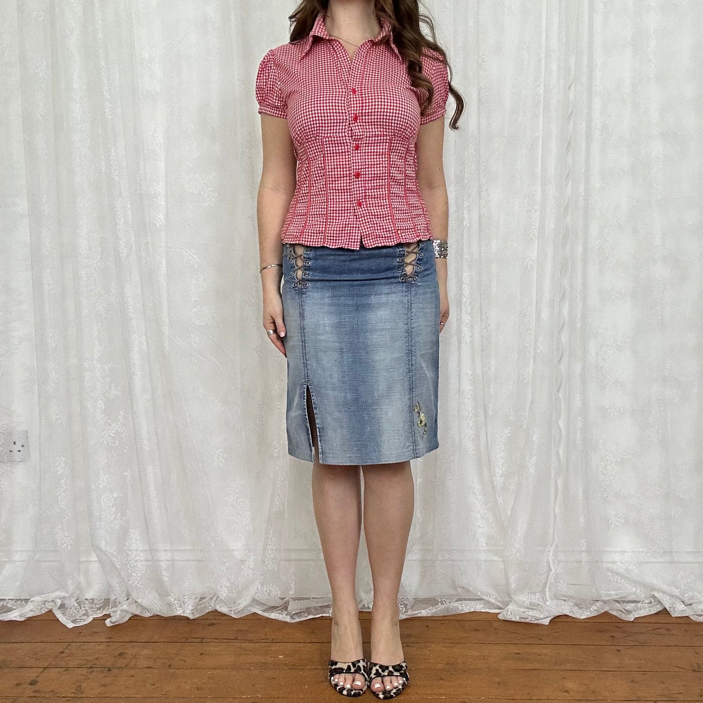 vintage 00s red and white gingham short sleeve shirt