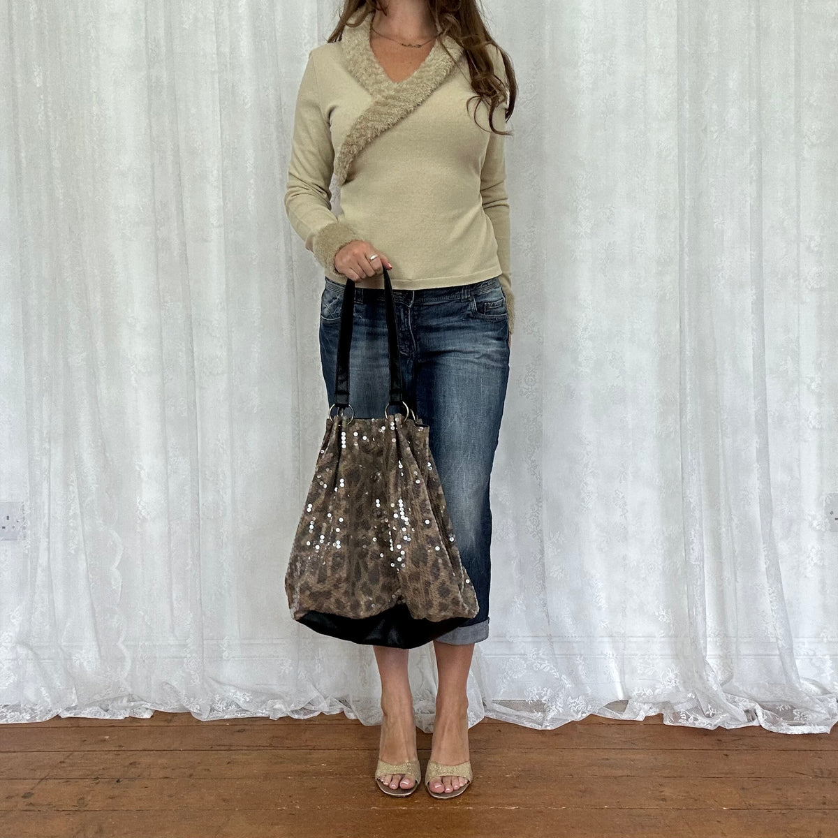 vintage 00s sequin leopard print shoulder bag