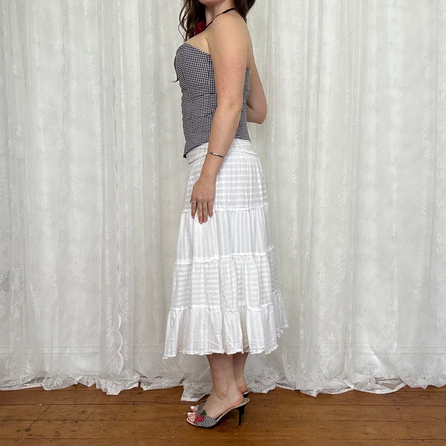 vintage 00s gingham hook and eye corset top