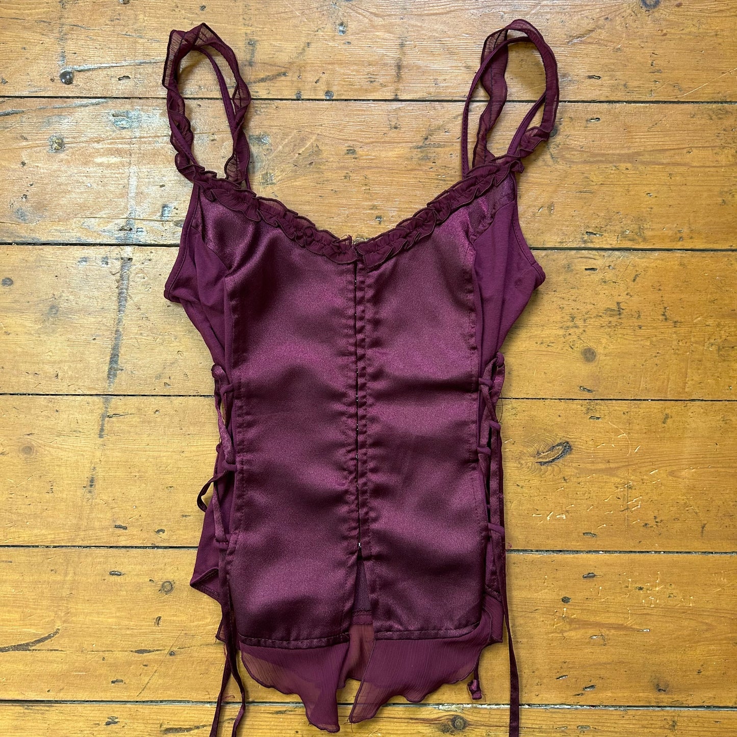 vintage 00s burgundy satin corset cami top