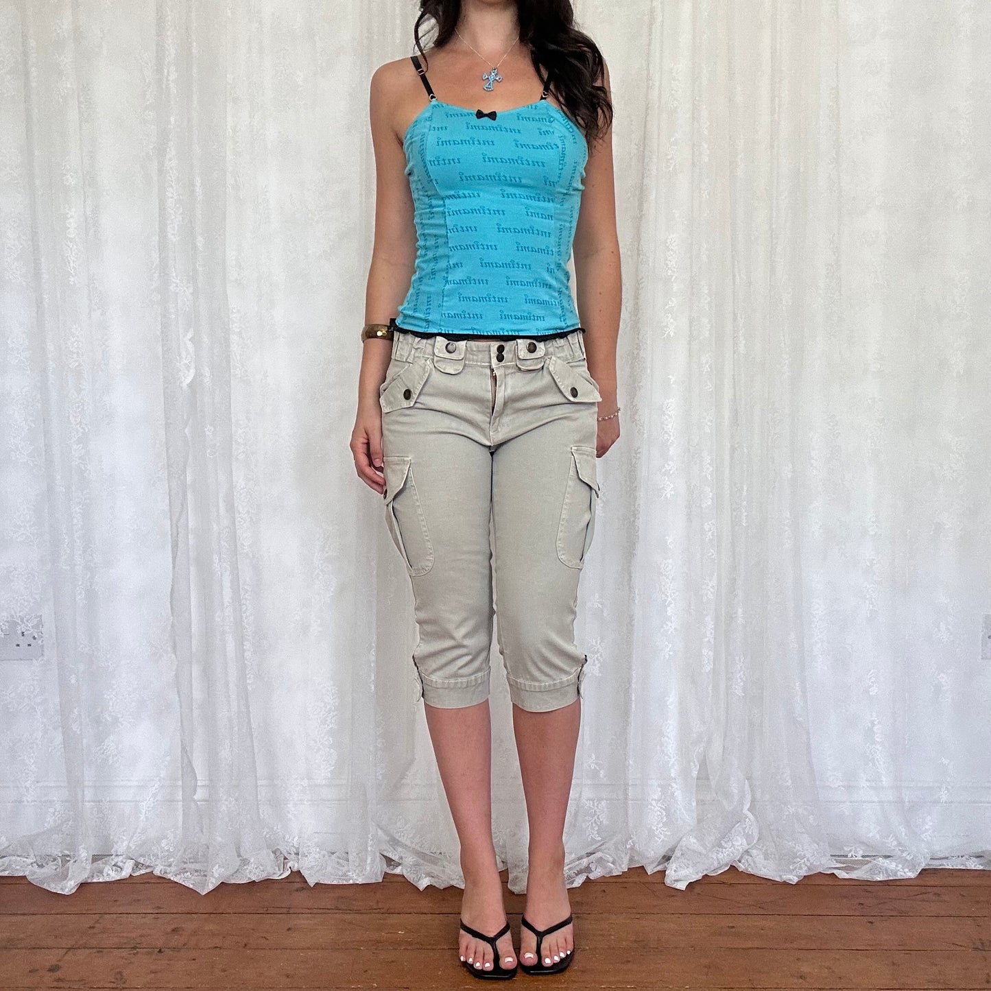 vintage 00s teal blue graphic cami
