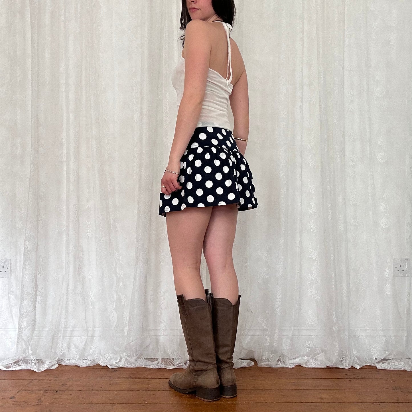 vintage 00s white mesh halter tie up top