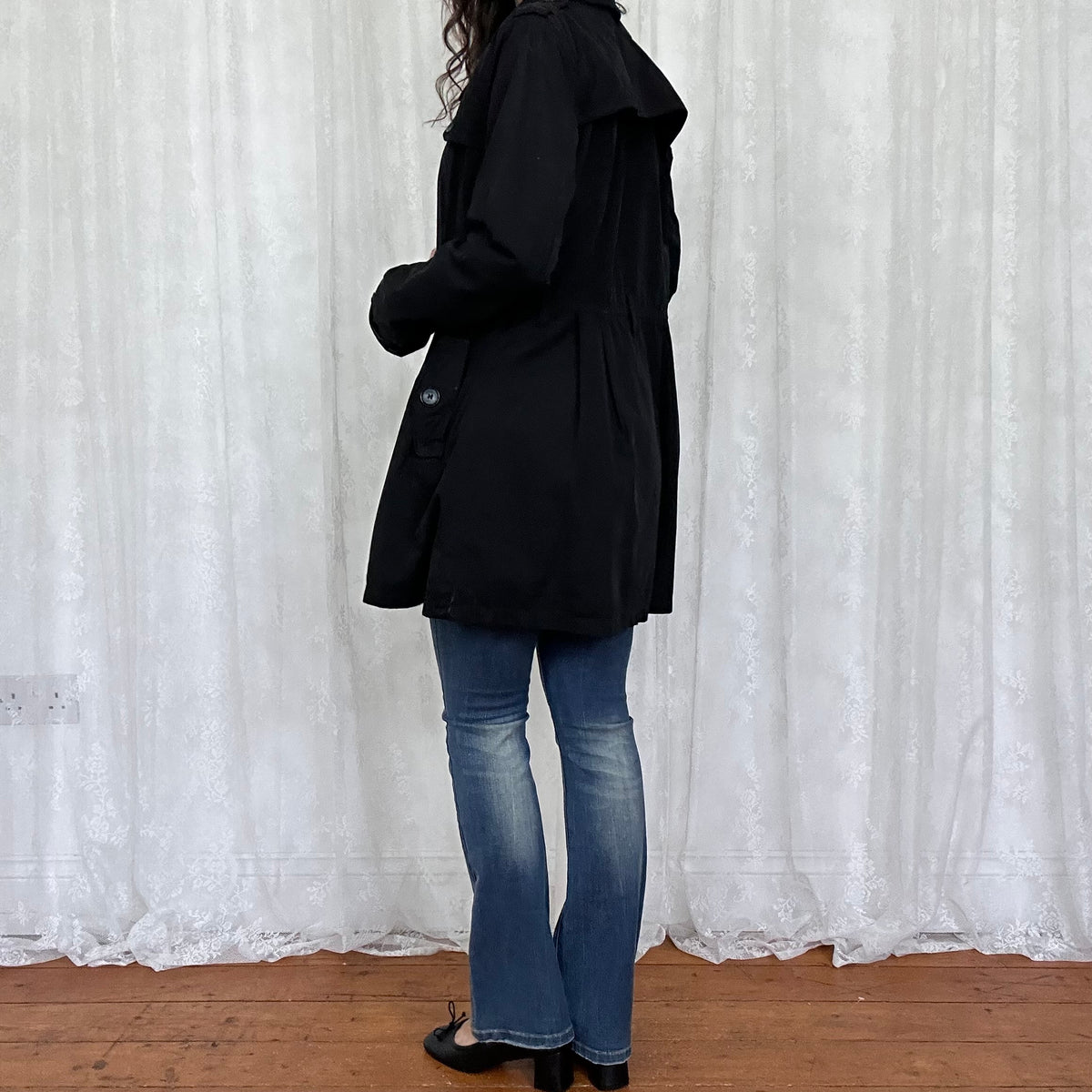 vintage 00s black button up trenchcoat