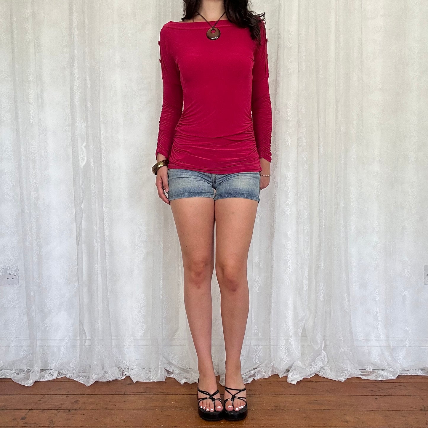 vintage 00s mid wash low rise denim shorts