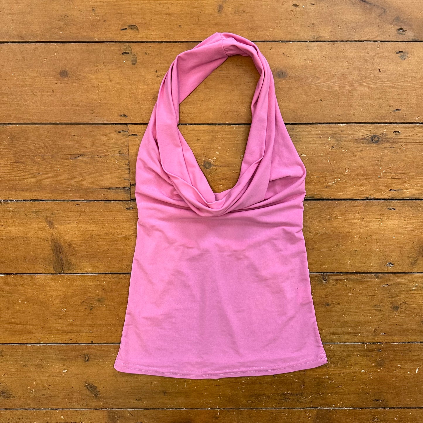 vintage 00s pink cowl neck halter top
