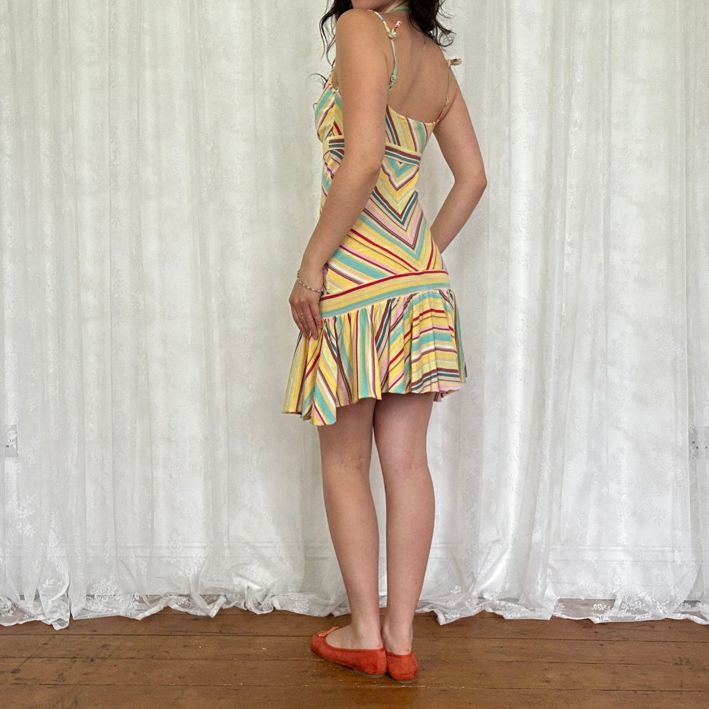 vintage 00s pastel striped midi dress