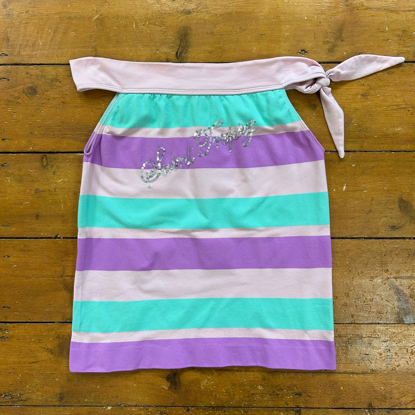 vintage 00s purple and blue striped off shoulder top