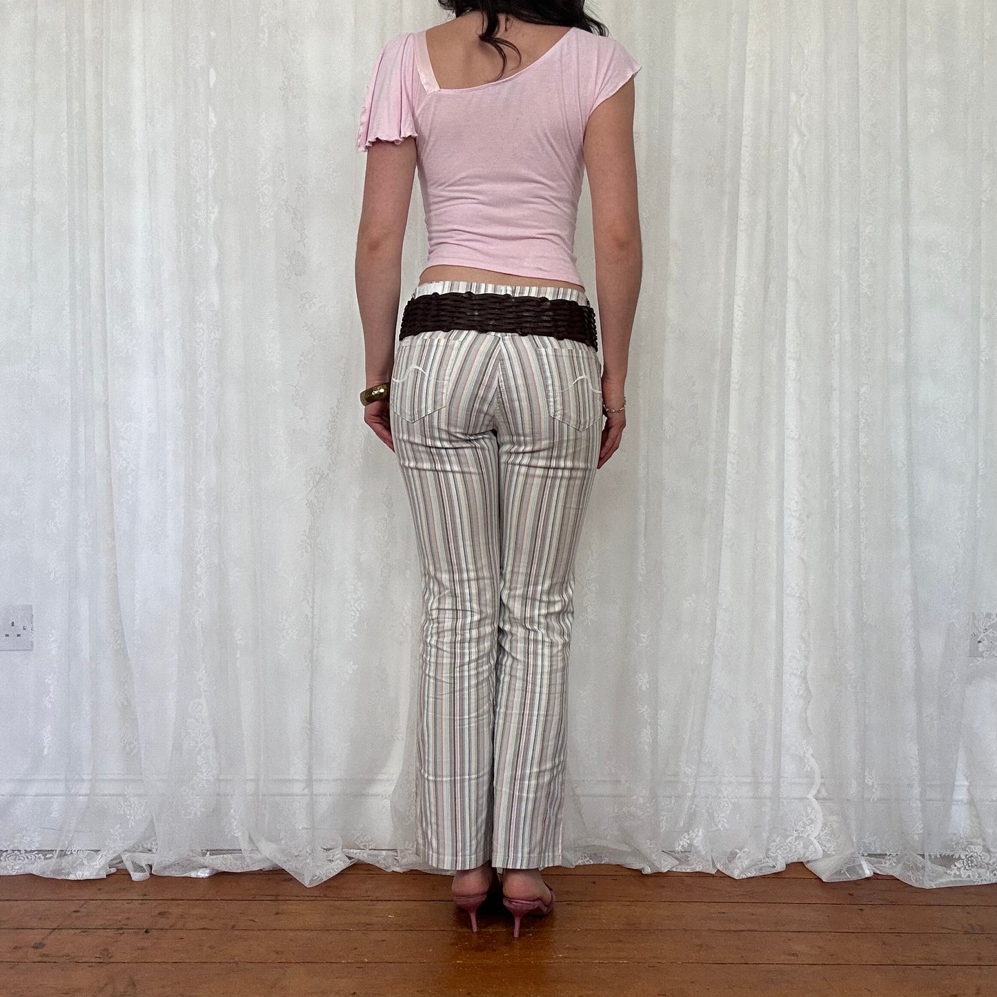 vintage 00s baby pink ruffle shoulder top