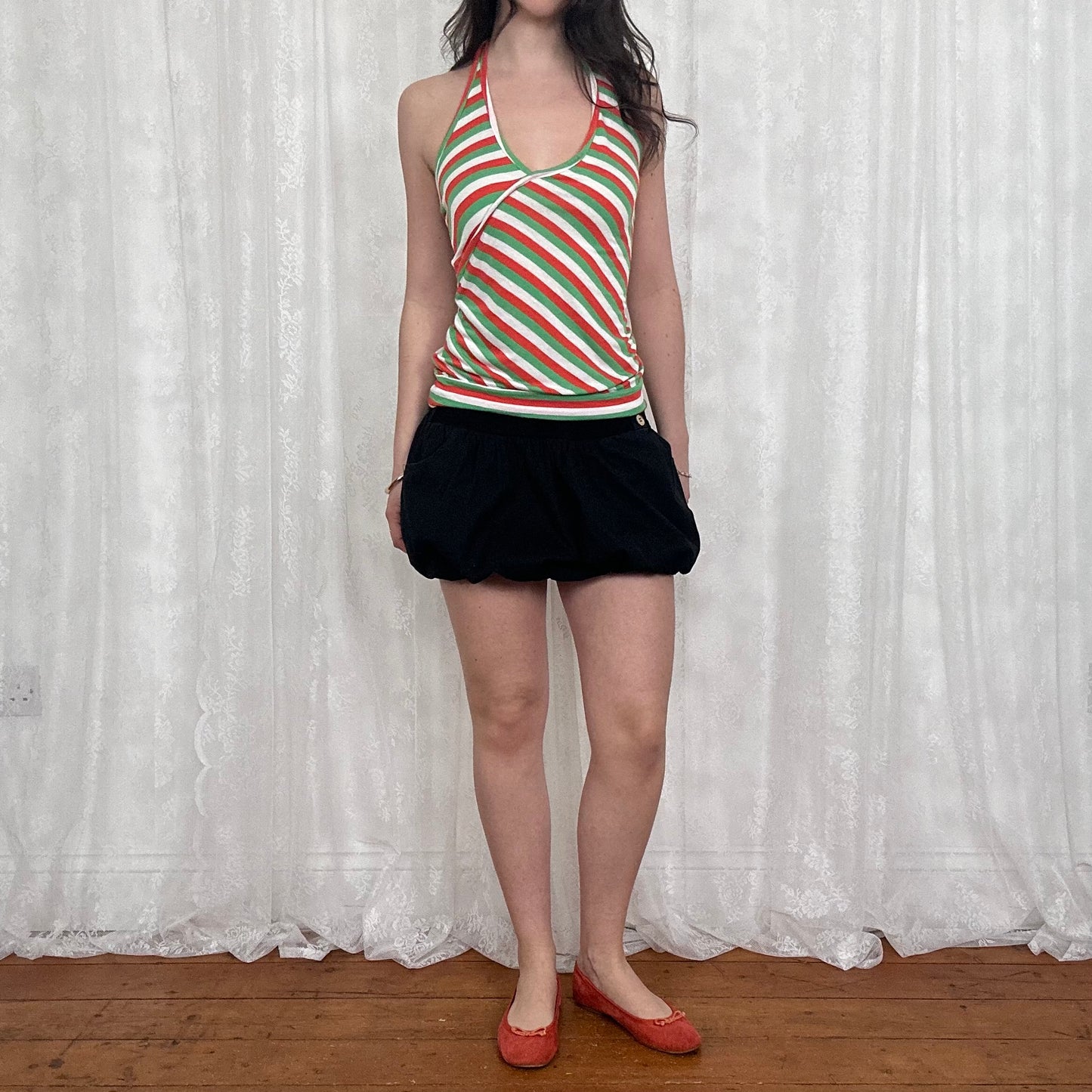 vintage 00s striped halter neck top