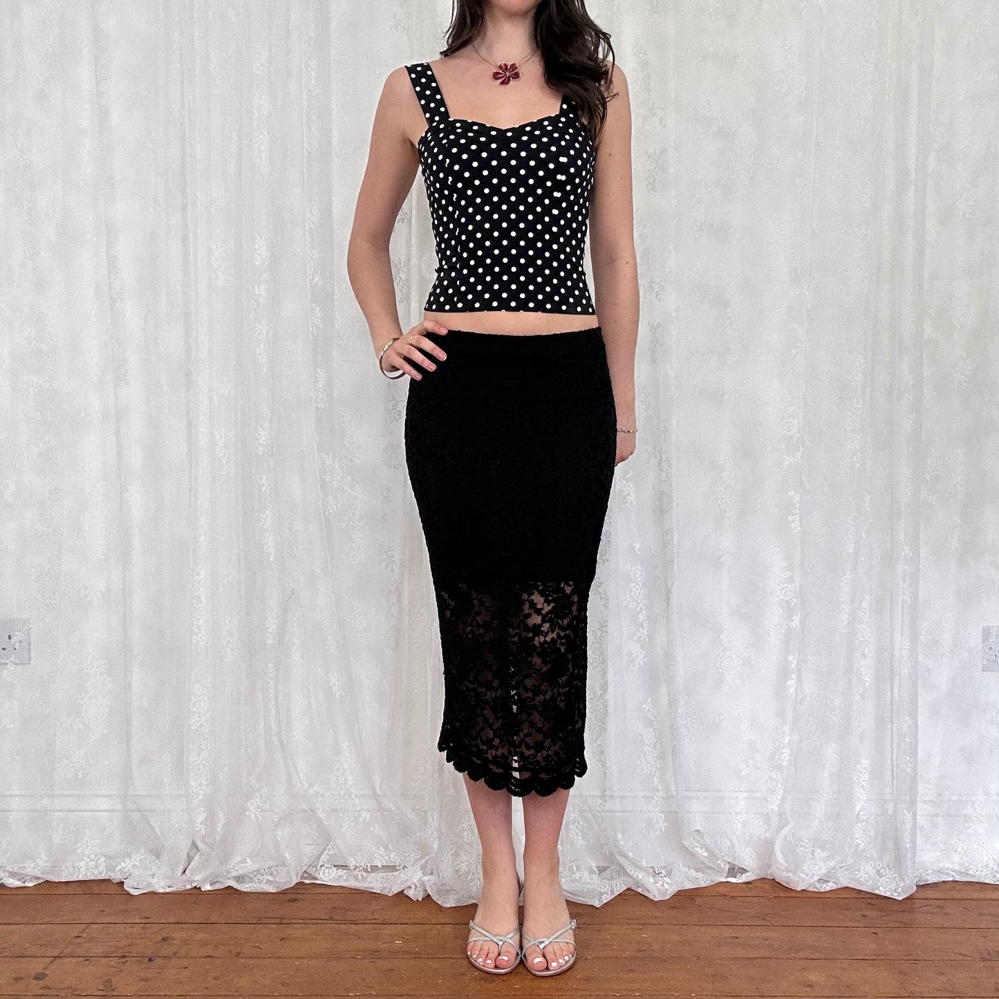 vintage 00s black and white polka dot cami top