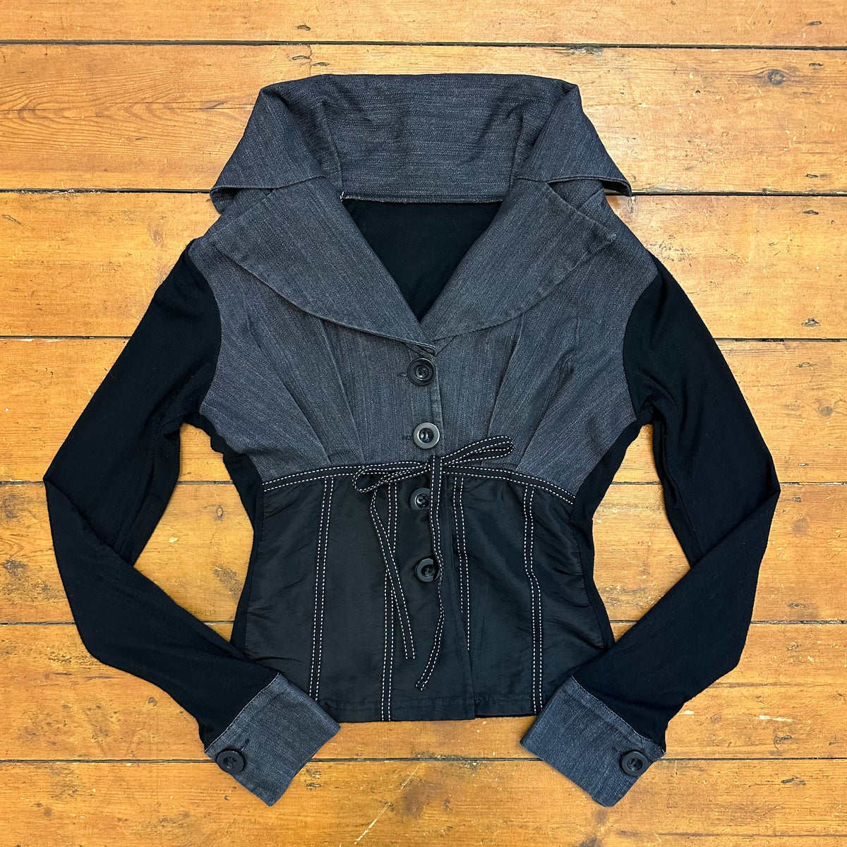 vintage 00s black and grey blazer style long sleeve top