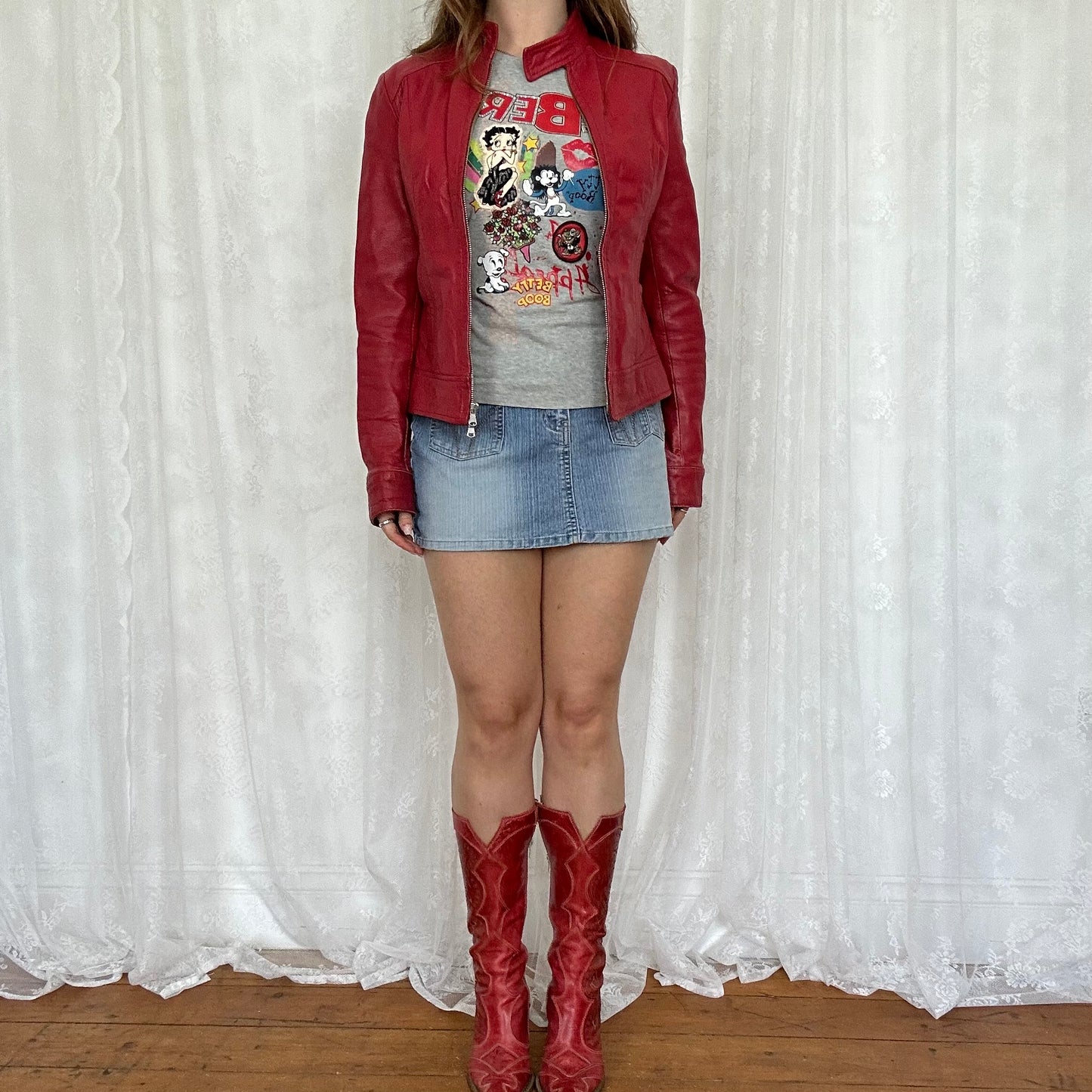 vintage 00s red fitted leather jacket